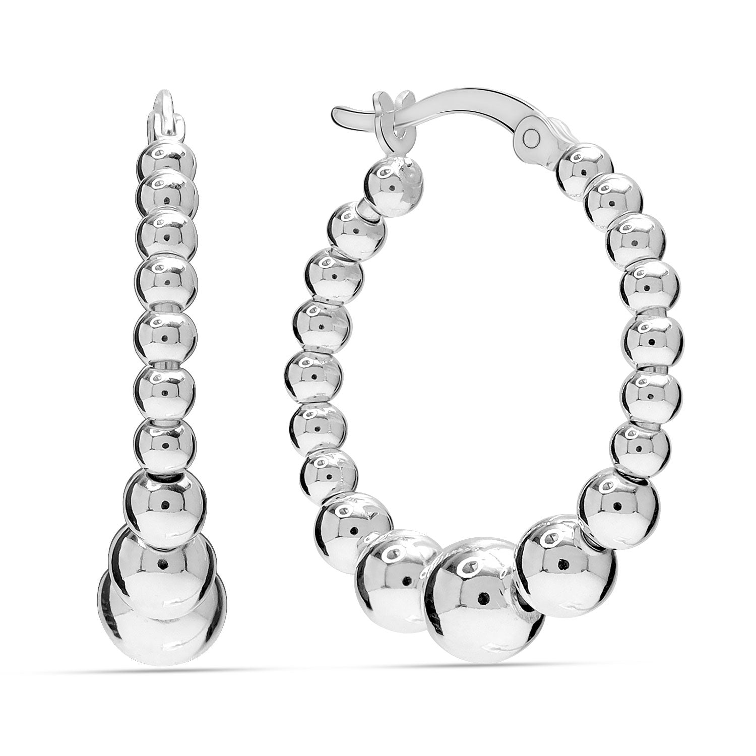925 Sterling Silver Classic Beaded Round Hoop Earrings for Women Teen