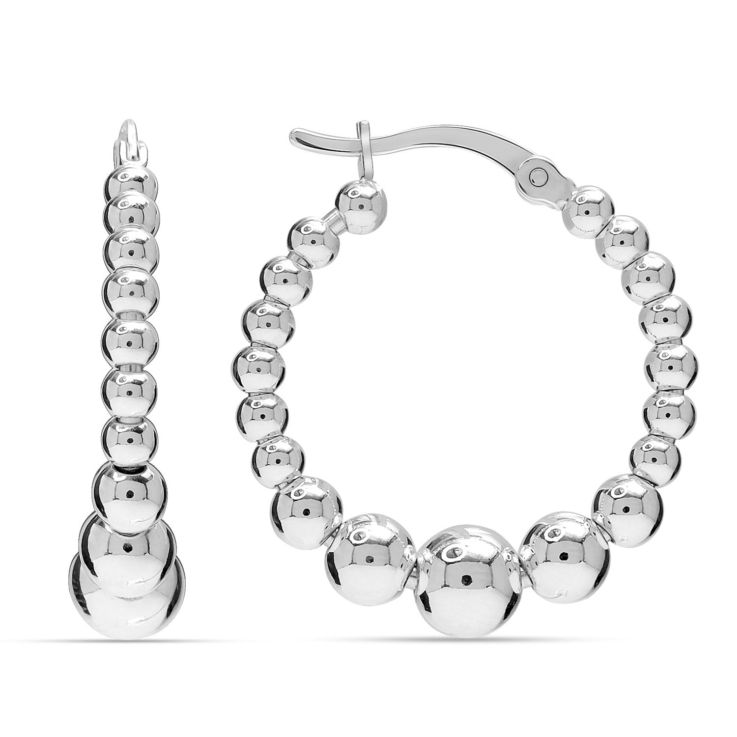 925 Sterling Silver Classic Beaded Round Hoop Earrings for Women Teen