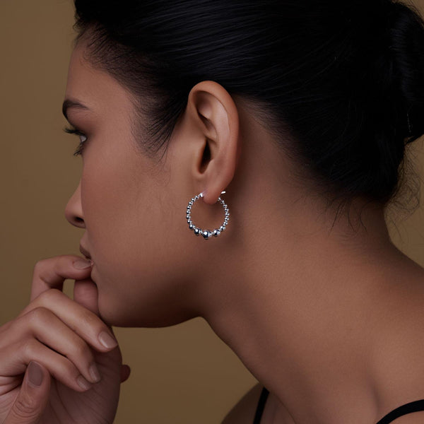 925 Sterling Silver Classic Beaded Round Hoop Earrings for Women Teen