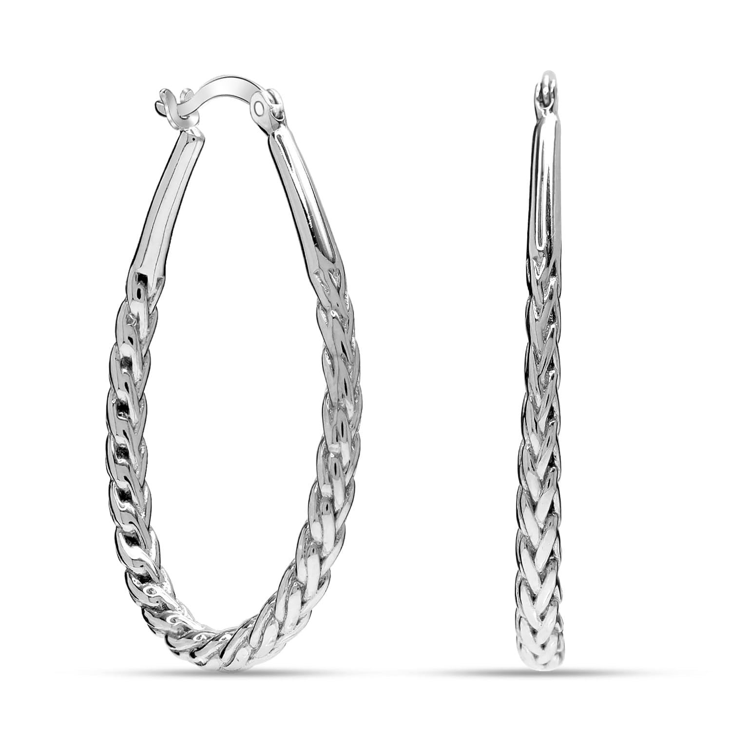 925 Sterling Silver Oval Textured Click-Top Hoops Earrings for Women