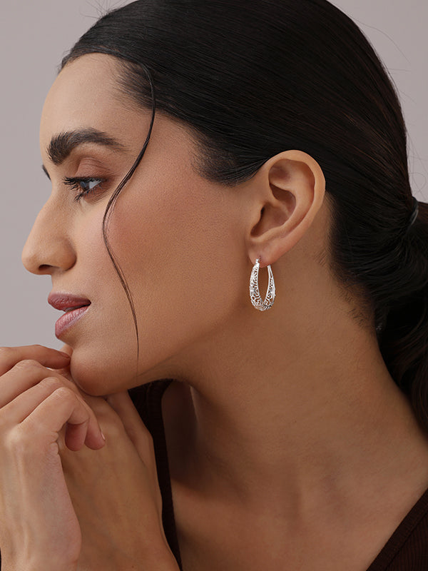 Filigree Mesh Oval Click-Top Hoops