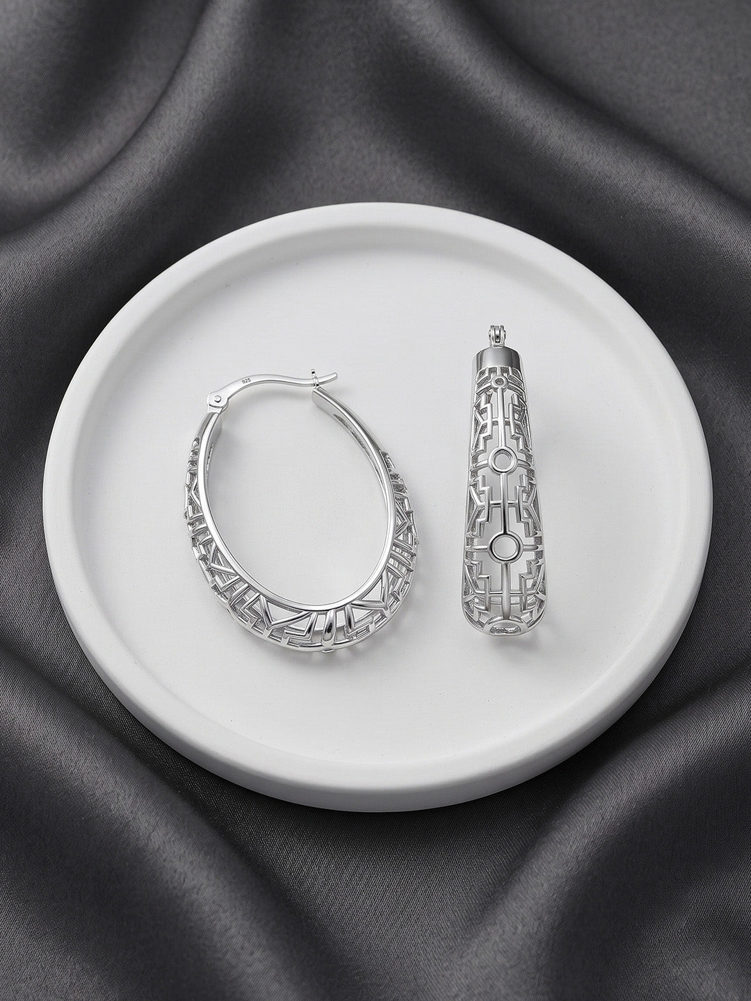Filigree Mesh Oval Click-Top Hoops