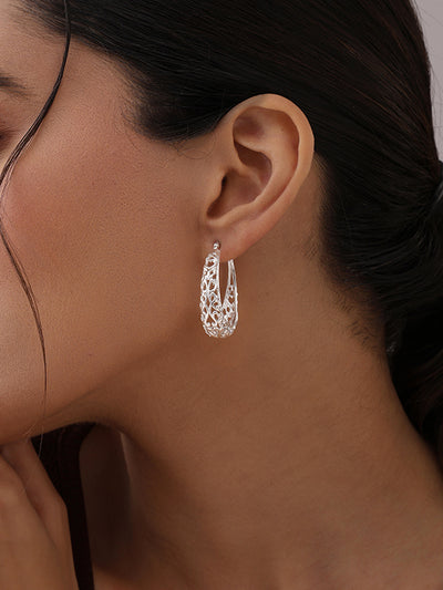 925 Sterling Silver Mesh Filigree Oval Click-Top Hoop Earrings for Women