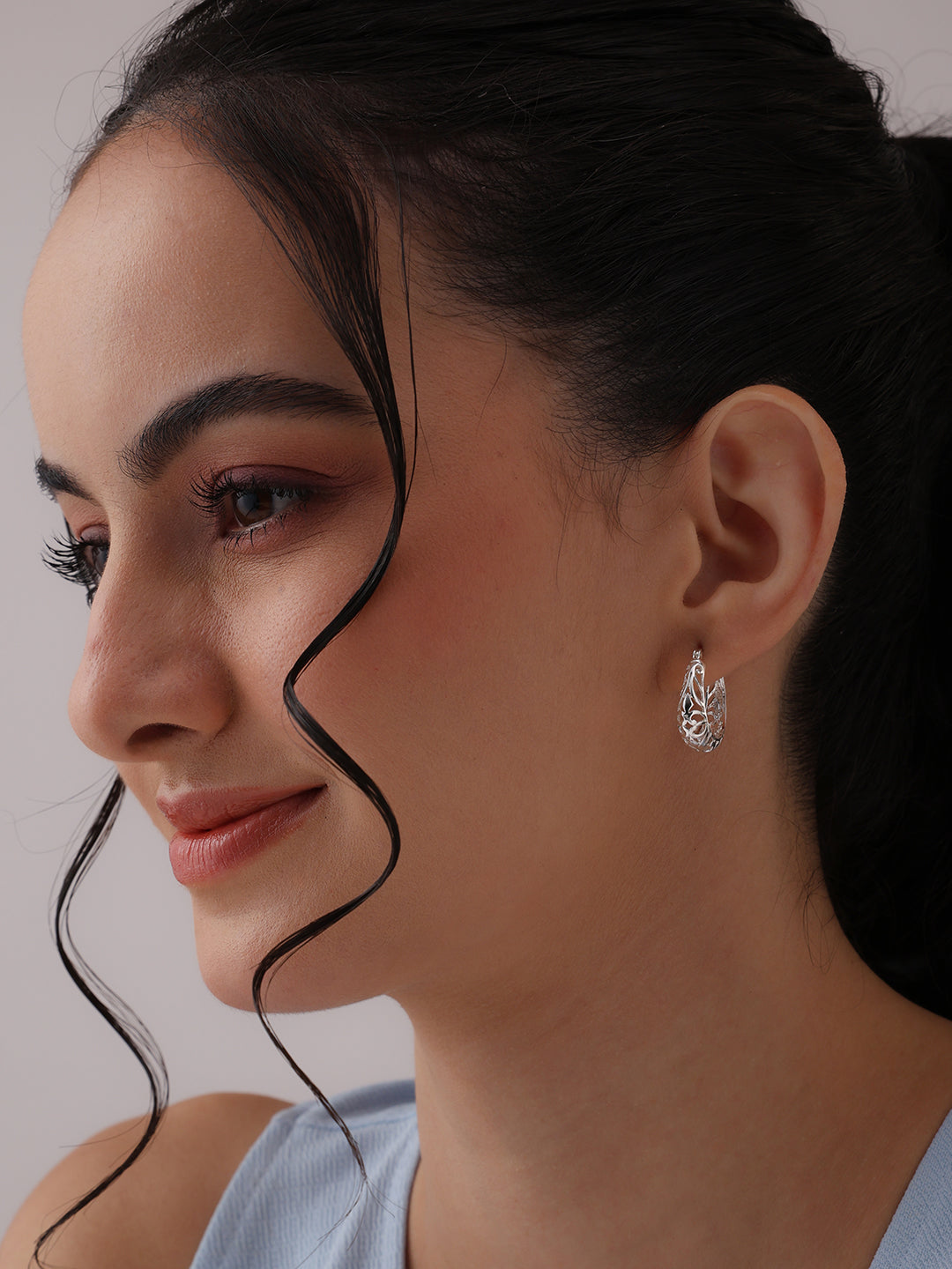 Fleuria Silver Floral Click-Top Hoops