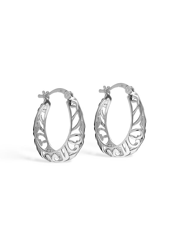 Fleuria Silver Floral Click-Top Hoops