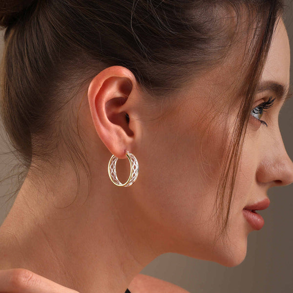 925 Sterling Silver 14K Gold-Plated Two-Tone Cut-Out Pattern Hoop Earring for Women