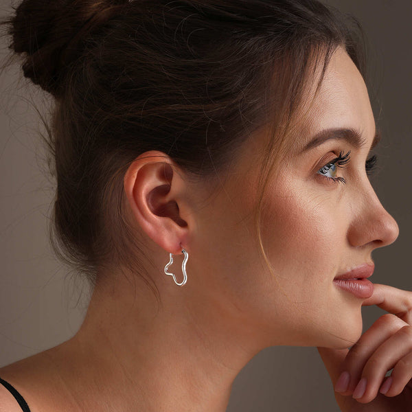 925 Sterling Silver Minimalist Handmade Wave Shape Hoop Earrings for Women
