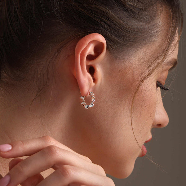925 Sterling Silver Wavy Round Twisted Hoop Earring for Women