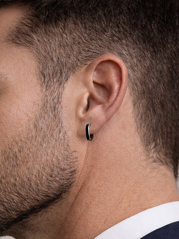 Minimalistic Black Stripe Huggie Hoops