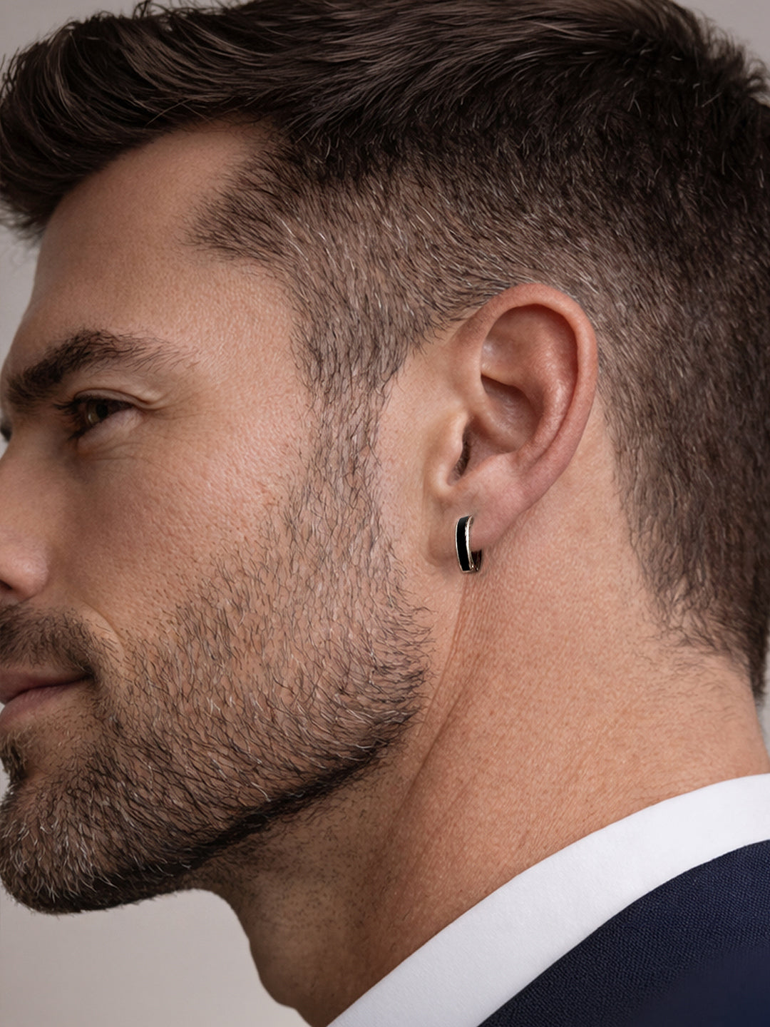Minimalistic Black Stripe Huggie Hoops