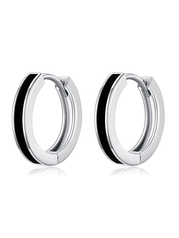 Minimalistic Black Stripe Huggie Hoops