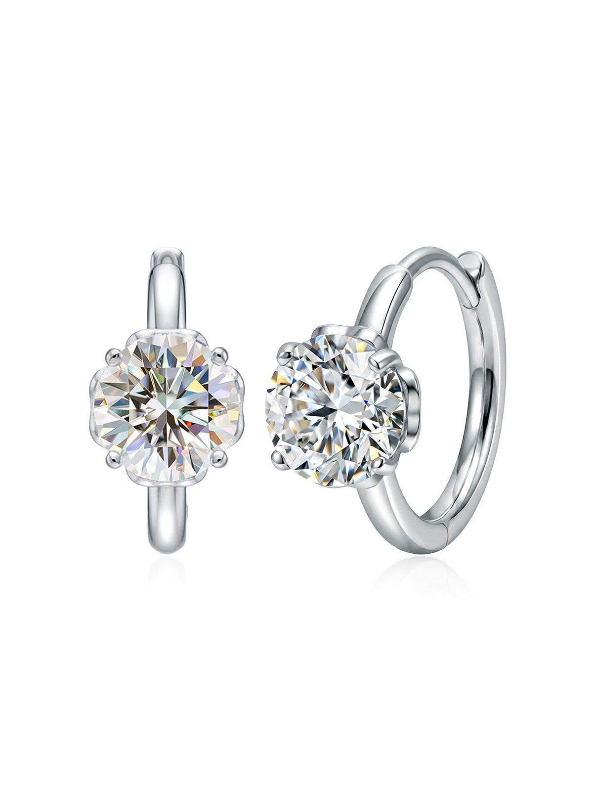 Solitario Moissanite Three-Stone Women's Huggie Earrings