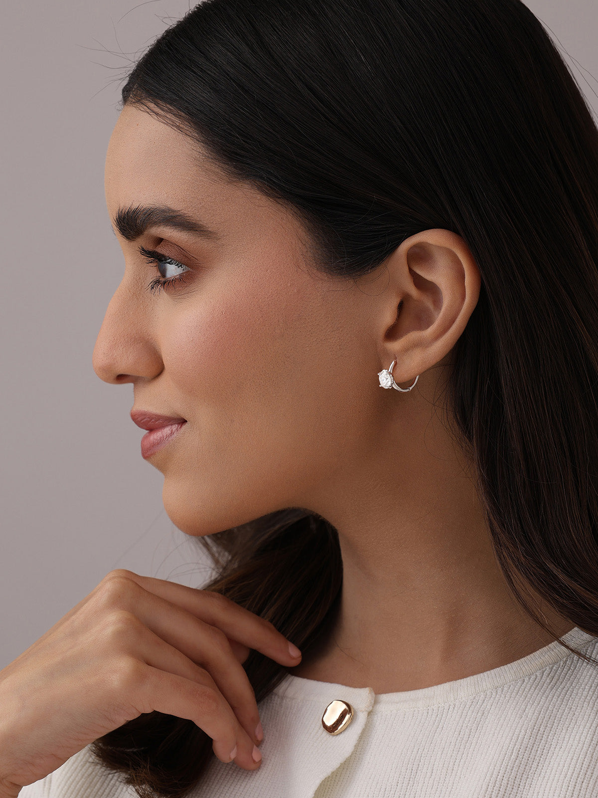Solitario Moissanite Three-Stone Women's Huggie Earrings