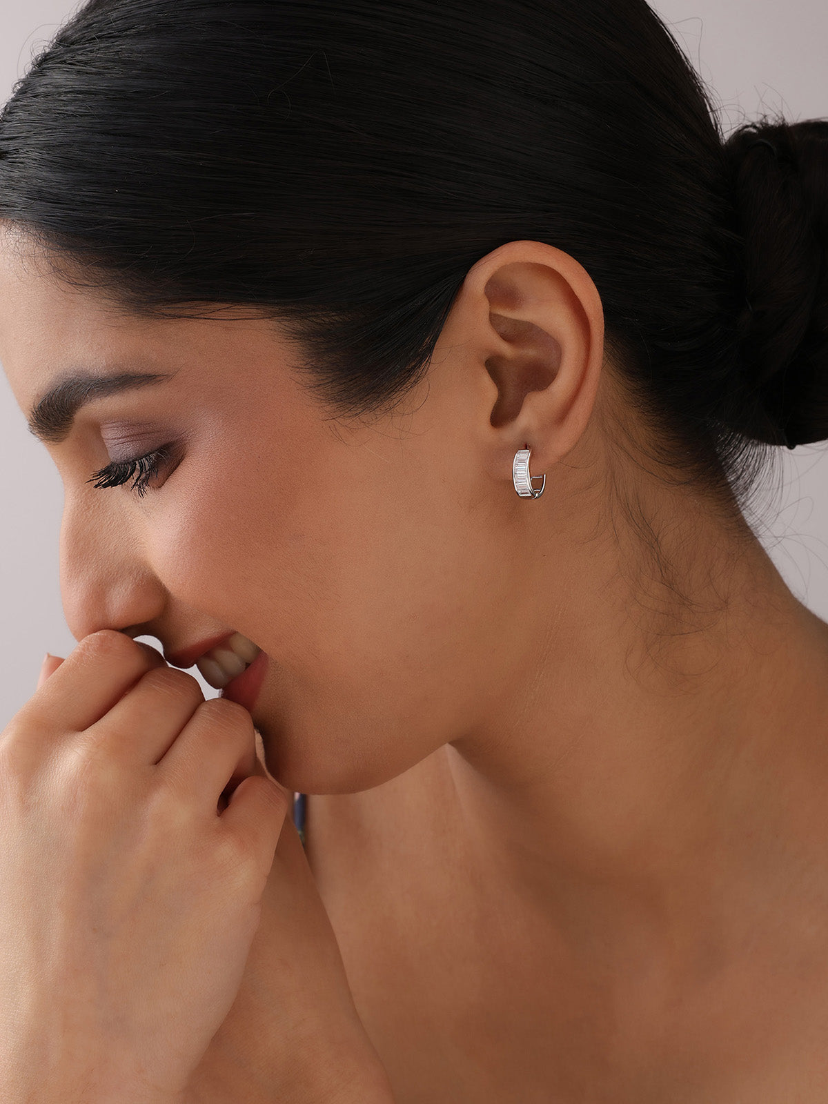 Quadra Rectangle CZ Women's Huggie Earrings