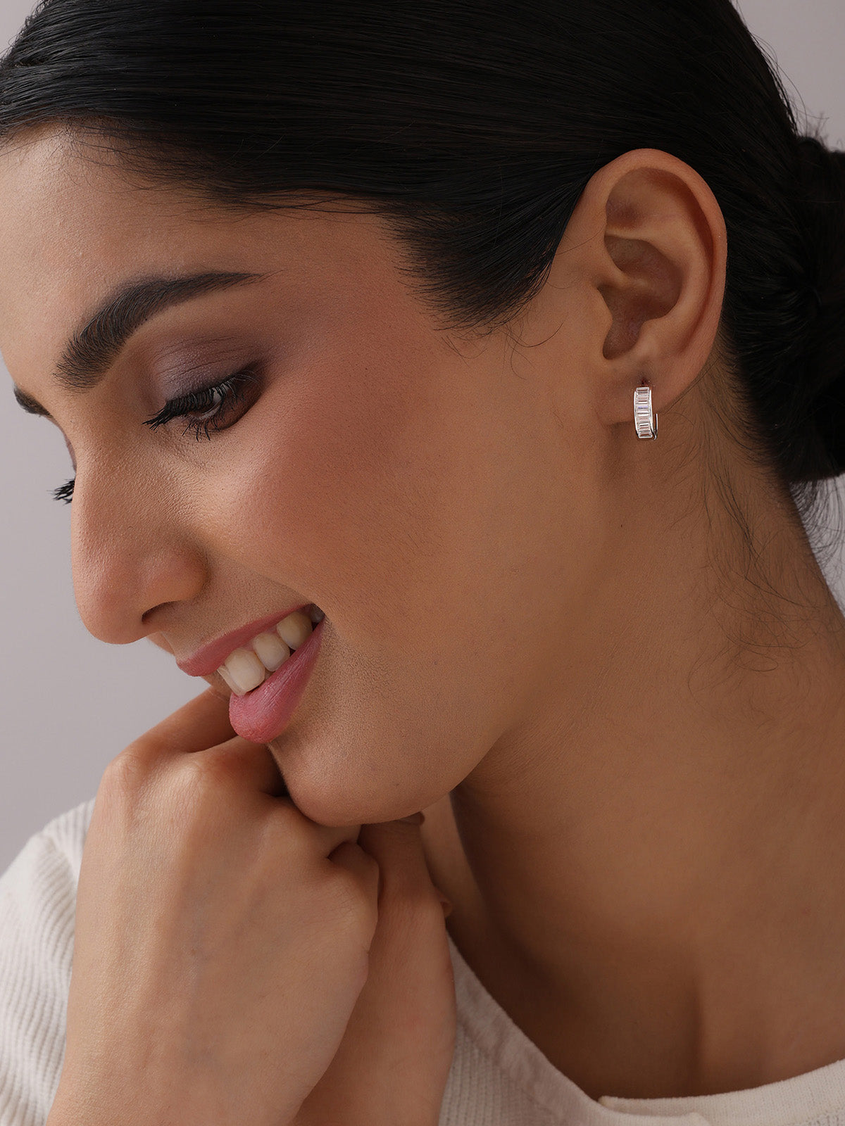 Quadra Rectangle CZ Women's Huggie Earrings