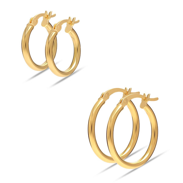 925 Sterling Silver 14K Gold Plated Italian Hoop Earrings for Women Set of 2 Pairs