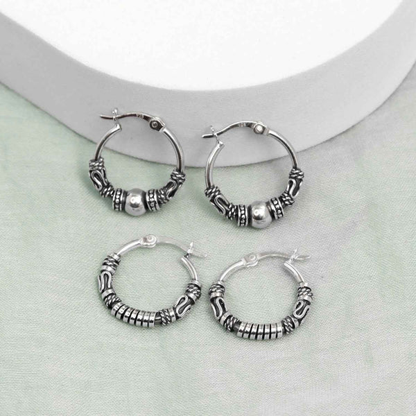 925 Sterling Silver 3 Pairs Bali Hoop Earrings for Girl Teen Women