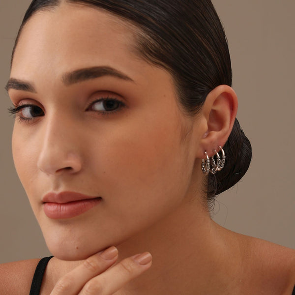 925 Sterling Silver 3 Pairs Bali Hoop Earrings for Girl Teen Women