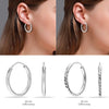 925 Sterling Silver Set of 2 Pairs Endless Sleeper Diamond-cut Classic Hoop Earrings for Women 25mm