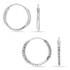 925 Sterling Silver Set of 2 Pairs Endless Sleeper Diamond-cut Classic Hoop Earrings for Women 30mm