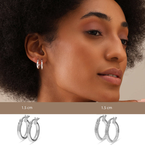 LeCalla Buy 925 Sterling Silver Textured Diamon Cut Classic Hoop Earrings for Women Set of 2 Pairs