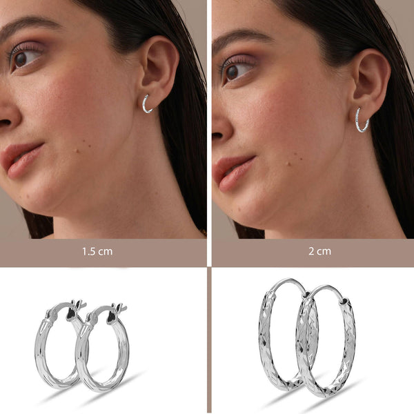 925 Sterling Silver Diamond Cut Endless Hoop Earrings for Women Set of 2 Pairs