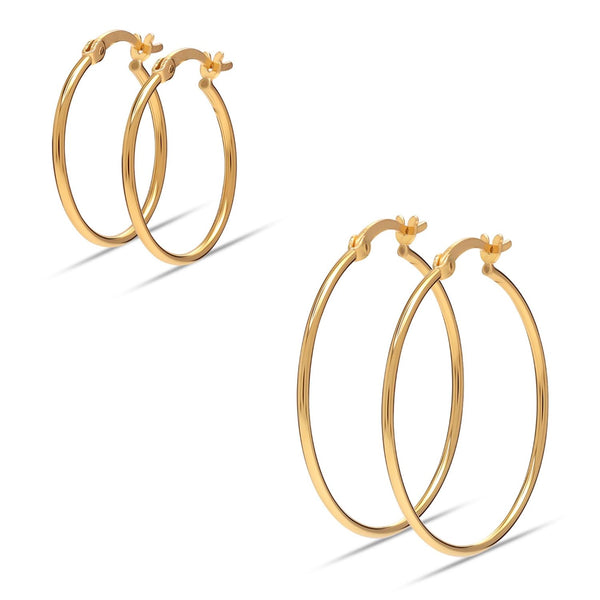925 Sterling Silver 14K Gold Plated Italian Hoops Earrings for Women Set of 2 Pairs