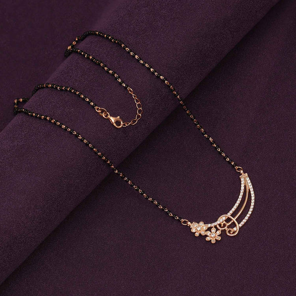 925 Sterling Silver 14K Rose Gold Plated Cubic Zirconia Flower Binding Love Studded Mangalsutra for Women