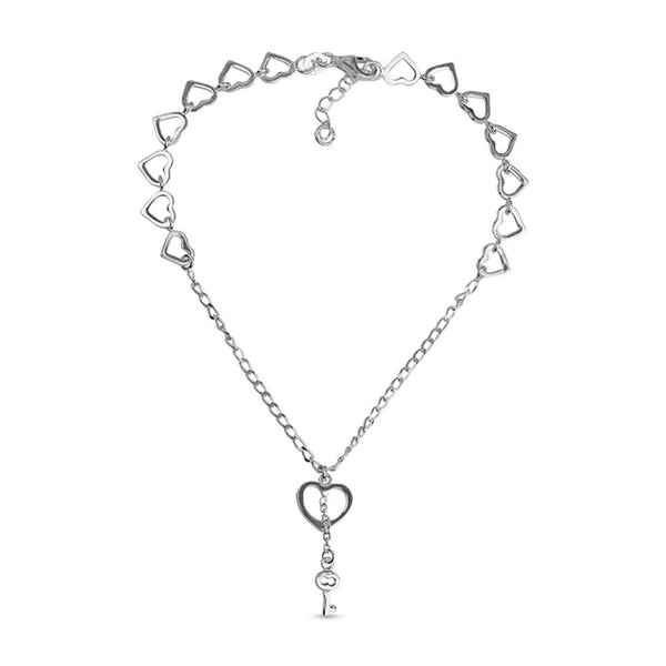 925 Sterling Silver Heart Key Charm Anklet for Teen Women