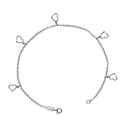 925 Sterling Silver Jewelry Multi Heart Charm Anklet for Women