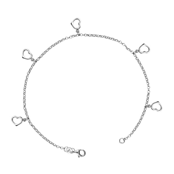 925 Sterling Silver Jewelry Multi Heart Charm Anklet for Women