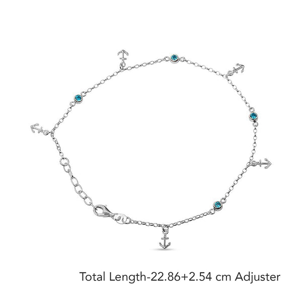 925 Sterling Silver Anchor Charm Anklet with Beads for Women (SINGLE ANKLET)