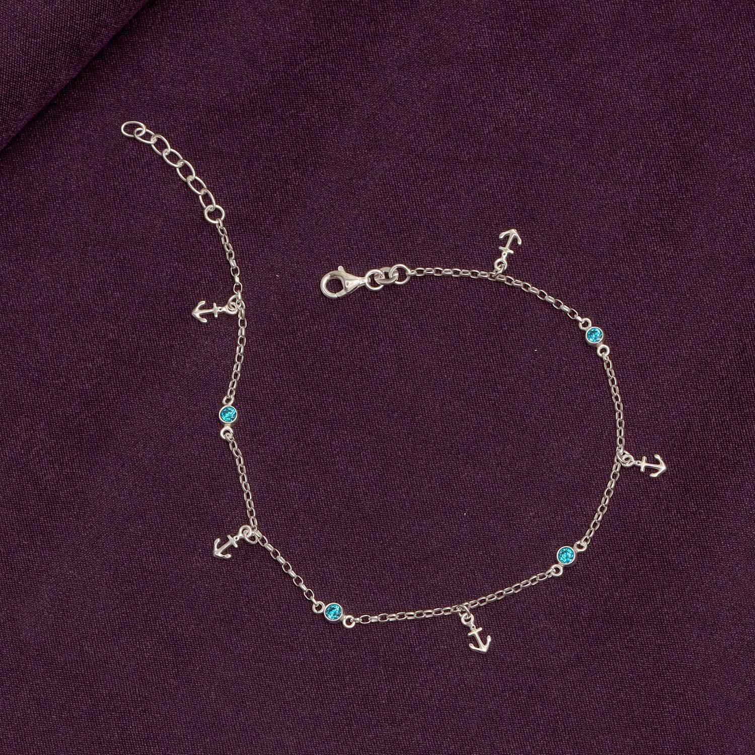 925 Sterling Silver Anchor Charm Anklet with Beads for Women (SINGLE ANKLET)