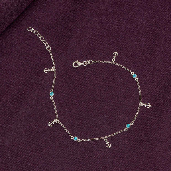 925 Sterling Silver Anchor Charm Anklet with Beads for Women (SINGLE ANKLET)