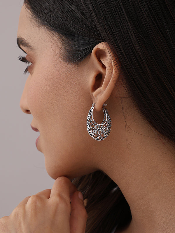 Antique Oval Mesh Filigree Hoops