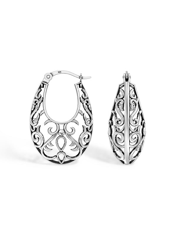 Antique Oval Mesh Filigree Hoops