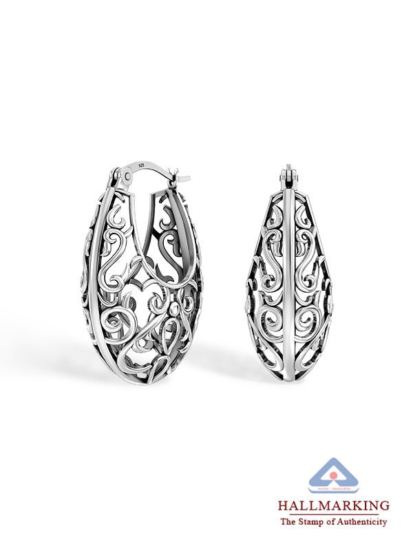 Antique Oval Mesh Filigree Hoops