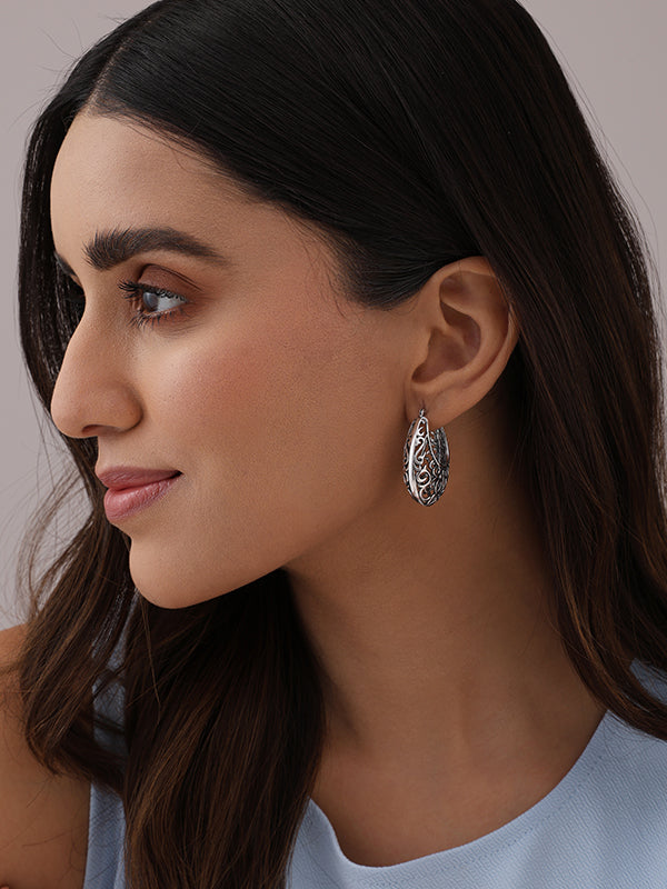 Antique Oval Mesh Filigree Hoops