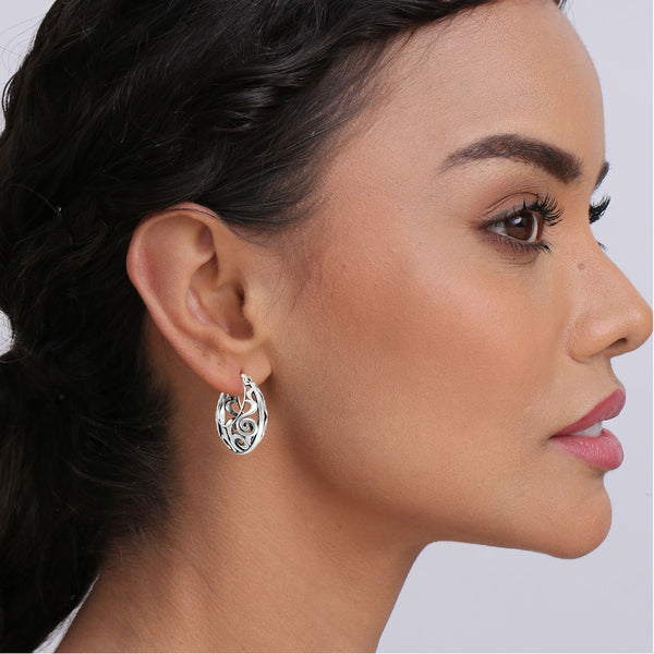 925 Sterling Silver Antique Round Textured Filigree Hoop Earrings for Women