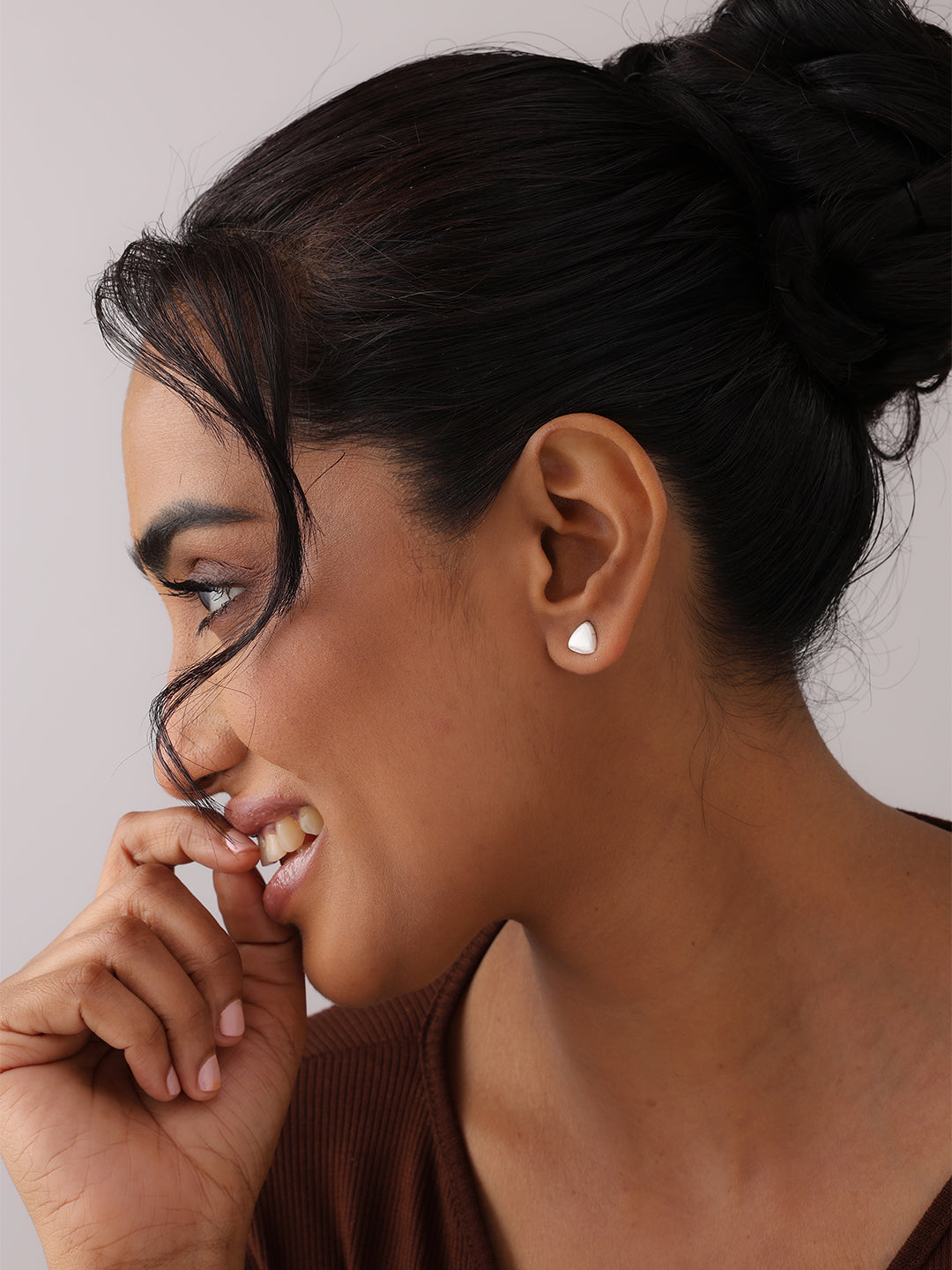 Triangular Sculptural Studs in Silver