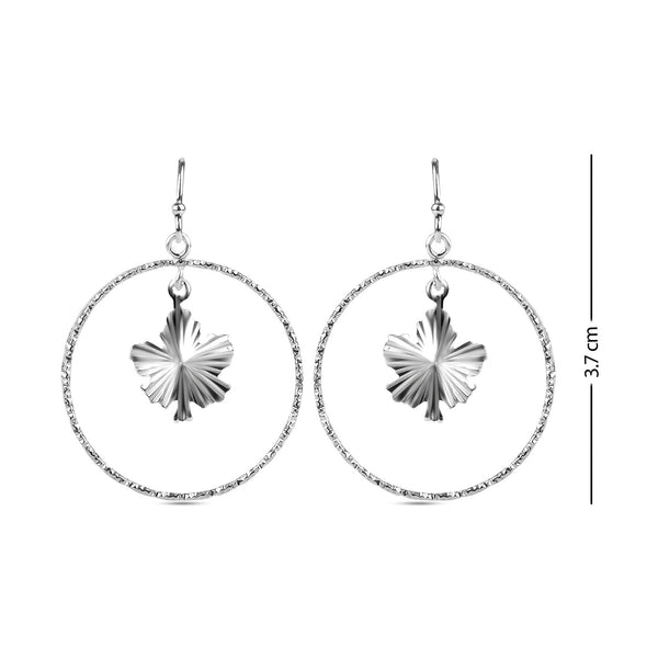 925 Sterling Silver Maple Leaf with Diamond Cut Dangler Earring for Women