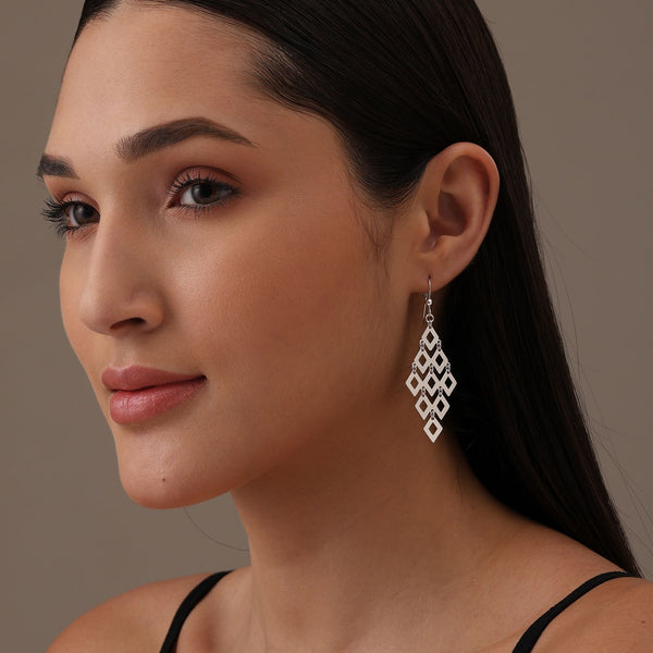 925 Sterling Silver Diamond shape Drop Earrings for Women