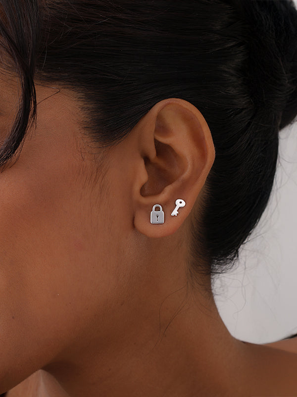 Lock & Key Sculptural Studs in Silver