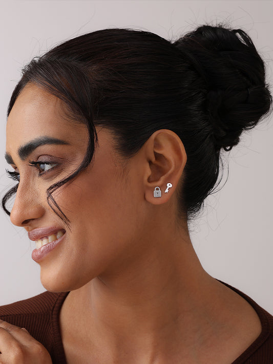 Lock & Key Sculptural Studs in Silver