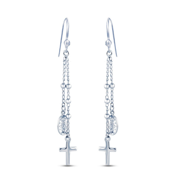 925 Sterling Silver Mother Mary Cross Earrings for Teen Women 70 MM