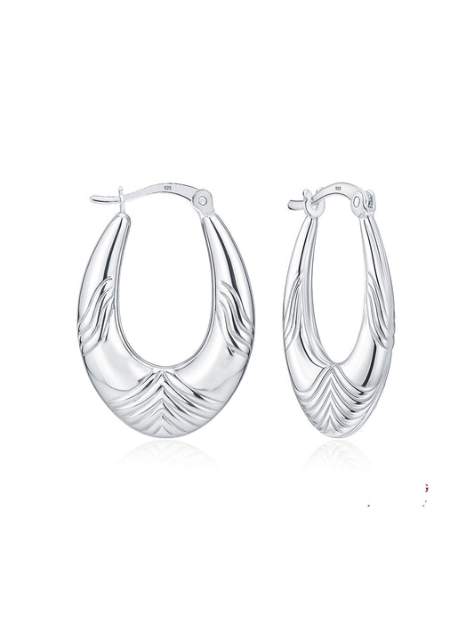 Conchiglia Ribbed Textured Women's Hoop Earrings
