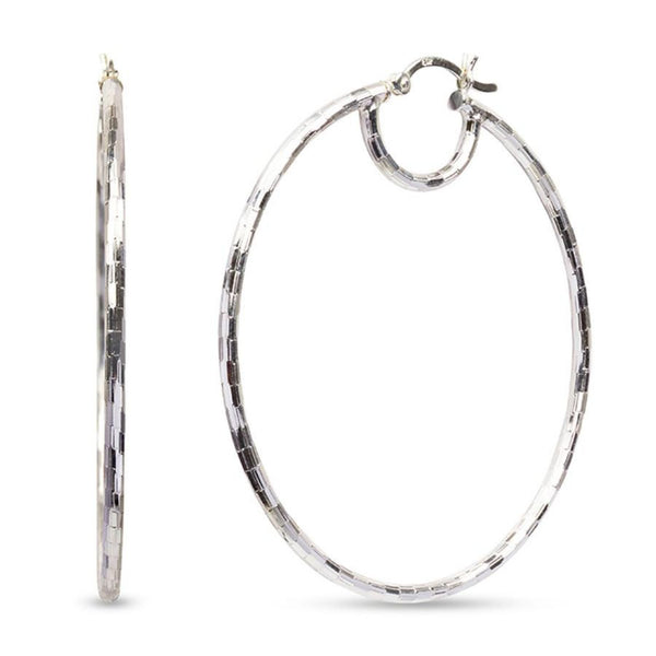 925 Sterling Silver Diamond Cut Hoop Earrings for Women 50MM