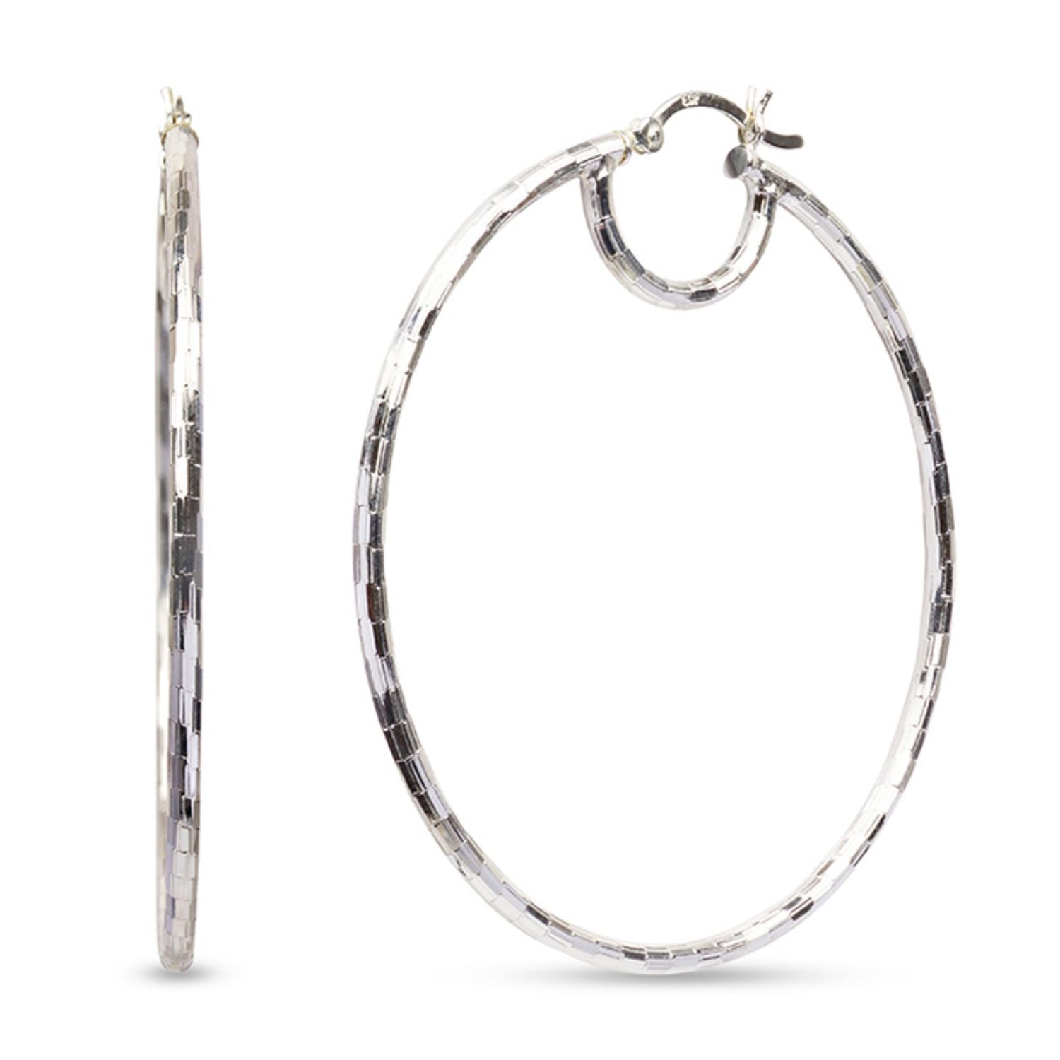 925 Sterling Silver Diamond Cut Hoop Earrings for Women 50MM