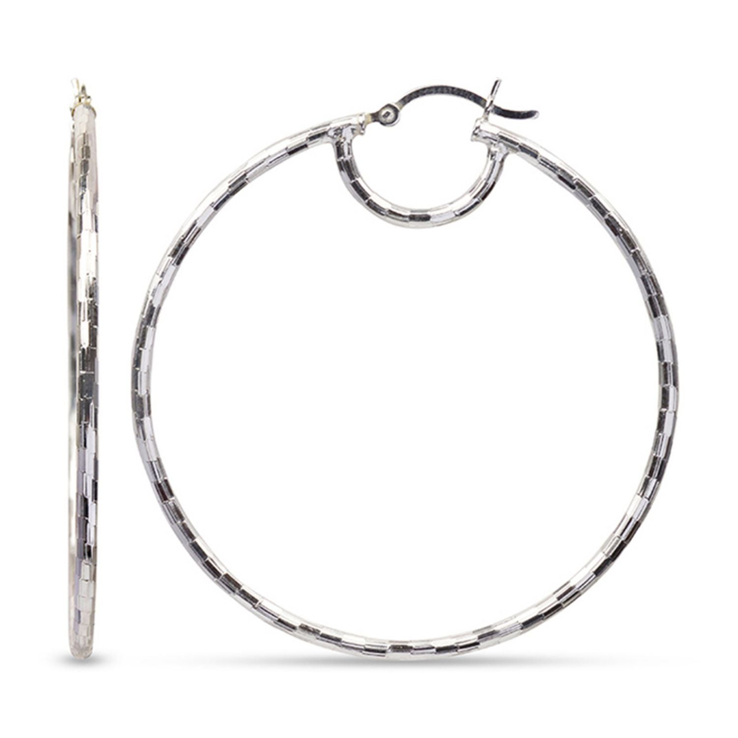 925 Sterling Silver Diamond Cut Hoop Earrings for Women 50MM