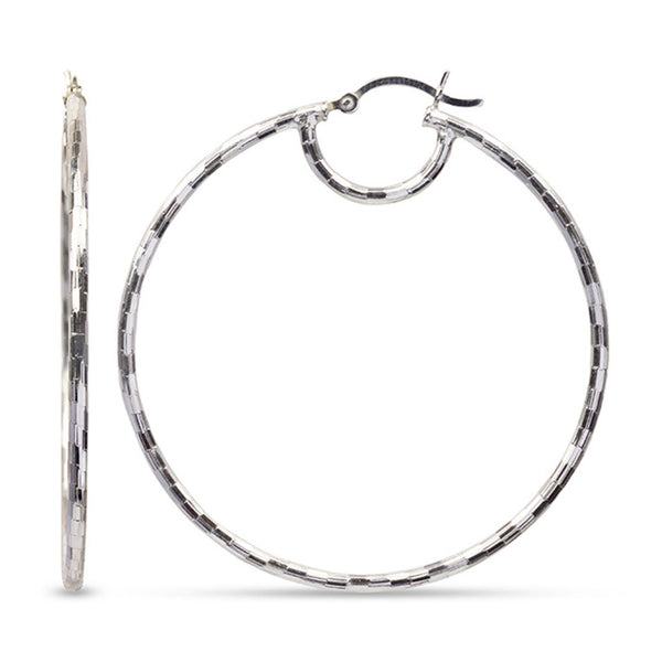925 Sterling Silver Diamond Cut Hoop Earrings for Women 50MM